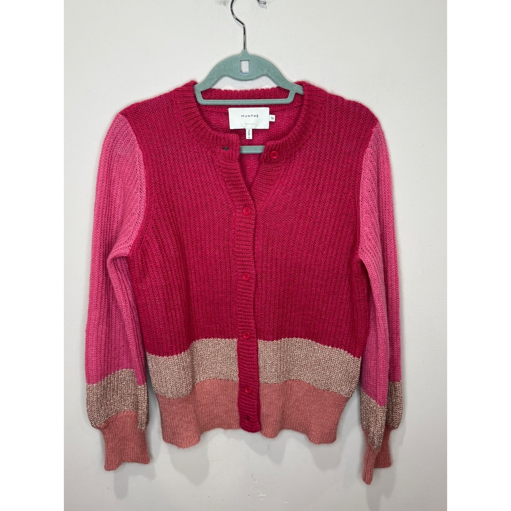 Munthe Colorblock Hip Cardigan Sweater Pink Gold EU 36 Mohair Wool Blend US 6